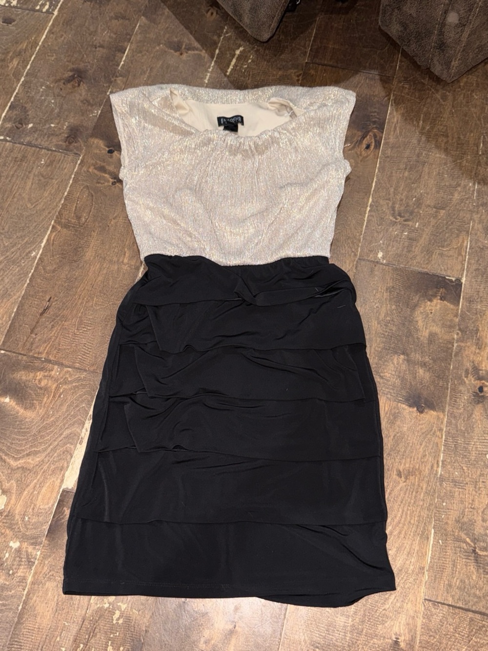 Enfocus Studio Ivory Sparkle Top with Black Layered Pencil Skirt